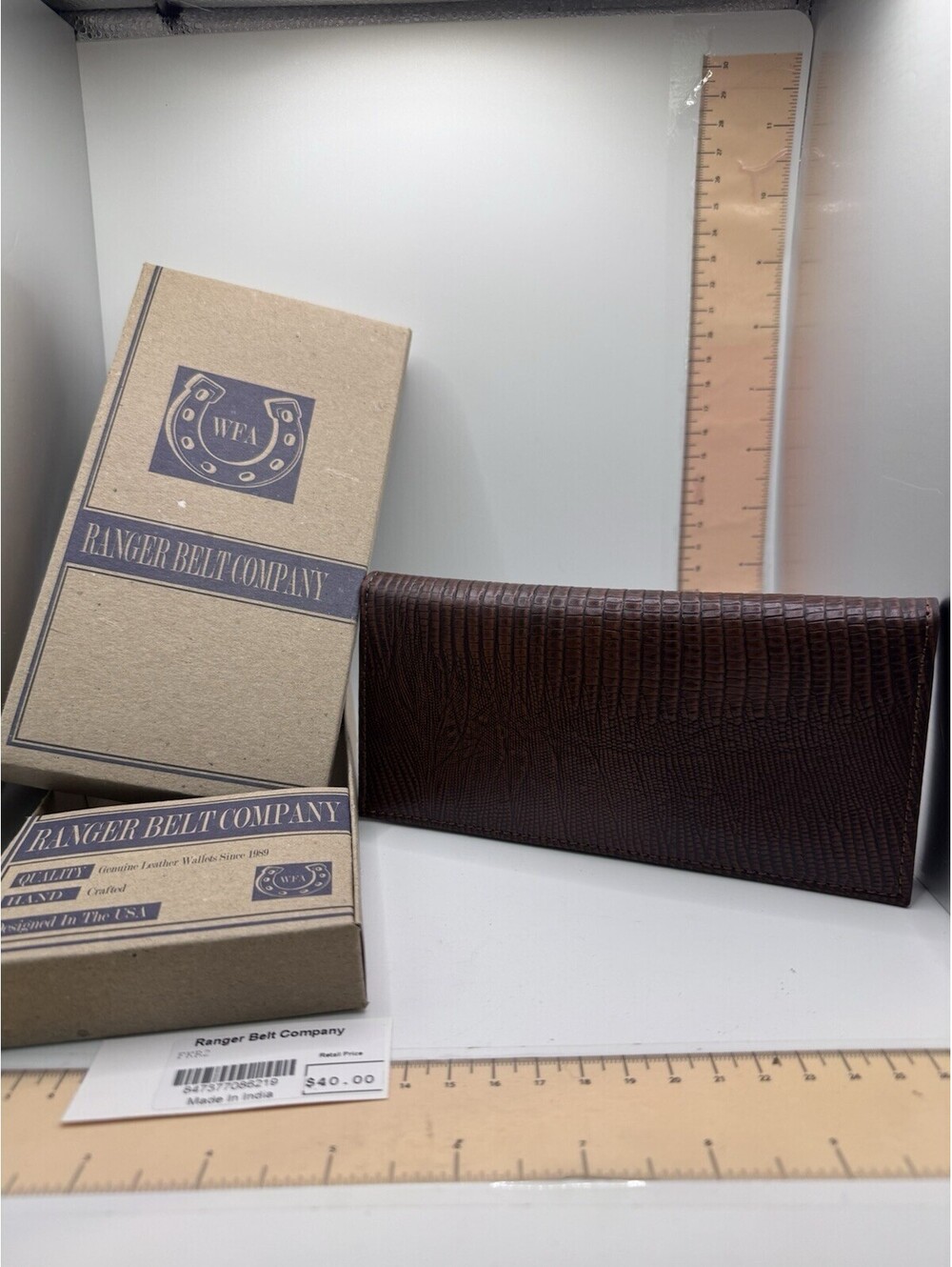 Ranger Belt Company Mens Brown Lizard Embossed Leather Long Bifold Wallet NIB